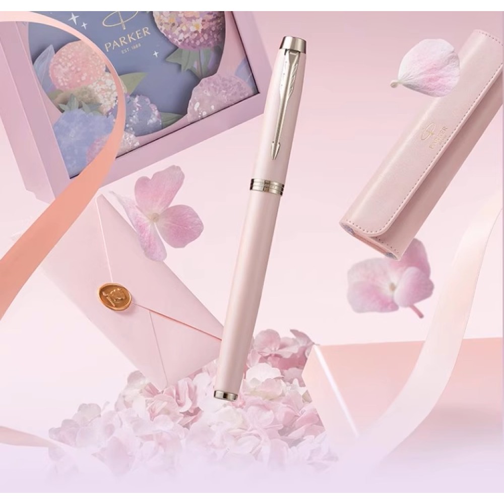 IM Pink Fantasy Gold Trim Fountain Pen + Hydrangea Floral Gift Box